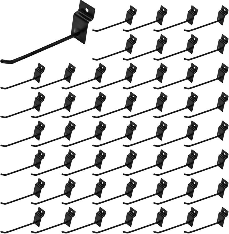 Waltool 50Pcs 6 Inches Black Slatwall Panel Hooks Bulk Set, Metal Slat Wall Hanging Display Hanger Hooks, Pegboard Organizer for Gridwall Garage Shop Retail - Image 1